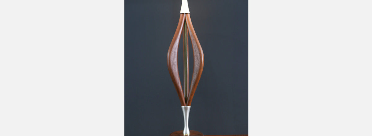 Mid-Century Modern Sculpted Walnut Table Lamp by V.H. Woolums