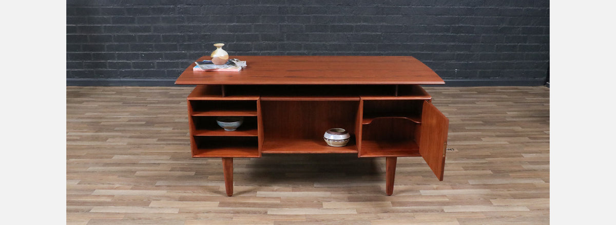 Danish Modern Floating Top Teak Desk w/ Bookcase