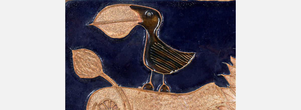California Modern "Bird & Lion" Ceramic Plaque Art Work by Bertil Vallien