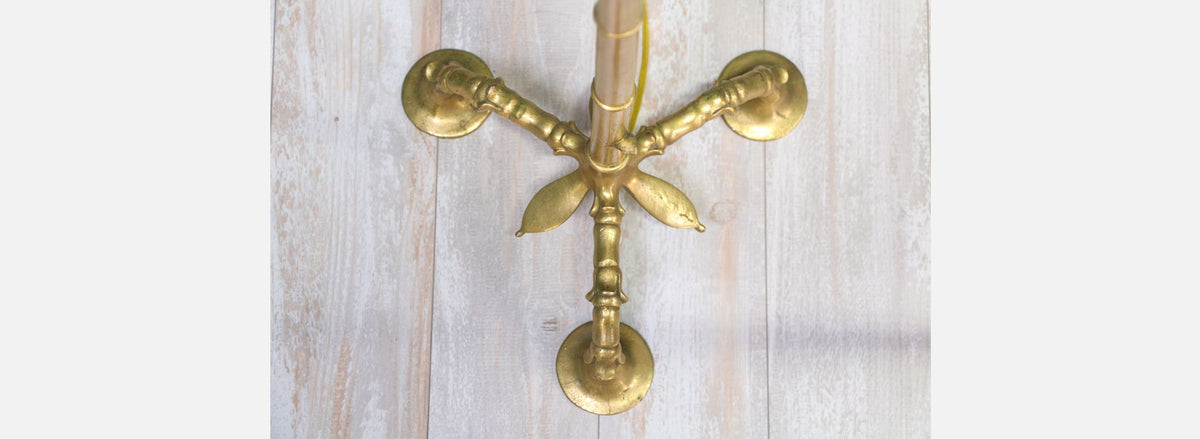 Pair of Mid-Century Faux Bamboo Brass Floor Lamps