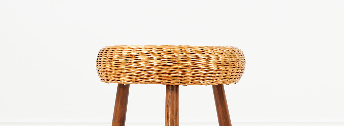 Mid-Century Tripod Wicker Stool 