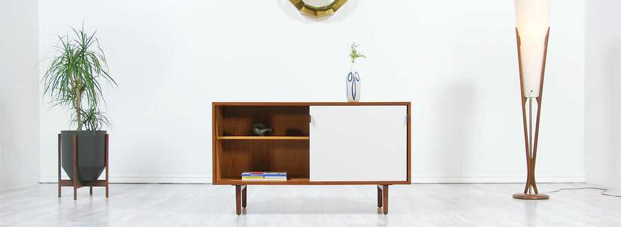 Florence Knoll Walnut Credenza with Lacquered Doors