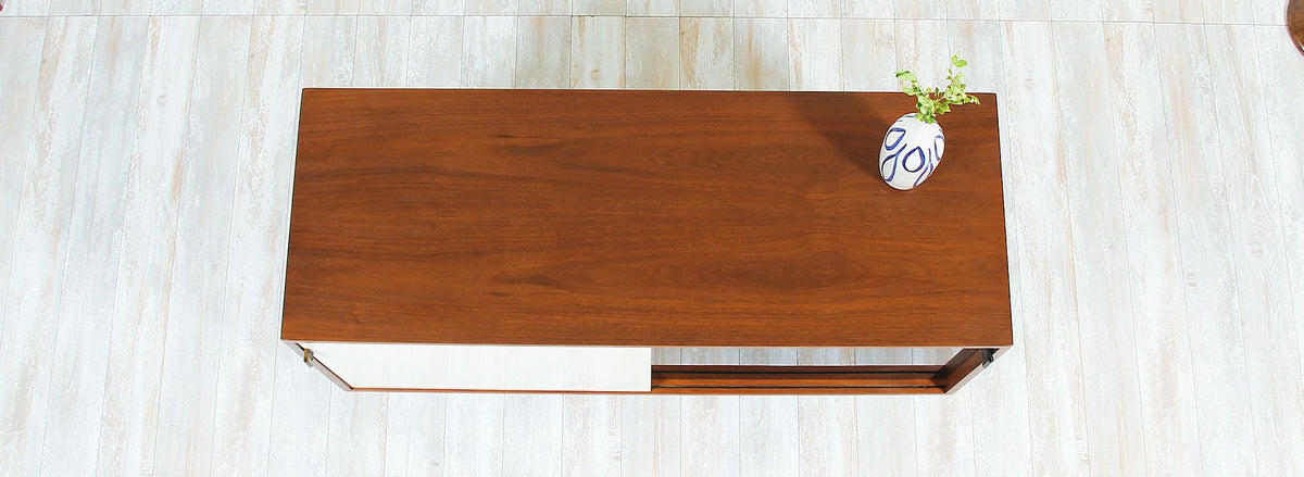 Florence Knoll Walnut Credenza with Lacquered Doors