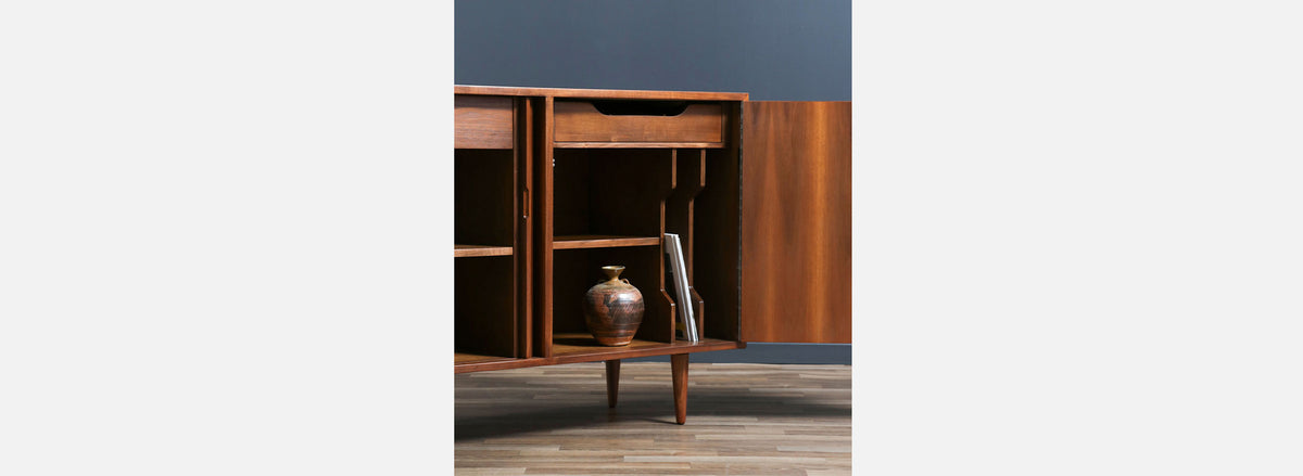California Modernist Tambour-Door Credenza by Milo Baughman