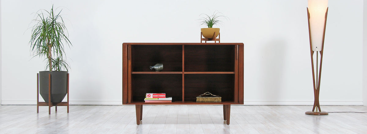 Mid-Century Tambour-Door Walnut Credenza by Barzilay