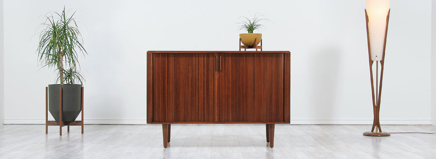 Mid-Century Tambour-Door Walnut Credenza by Barzilay