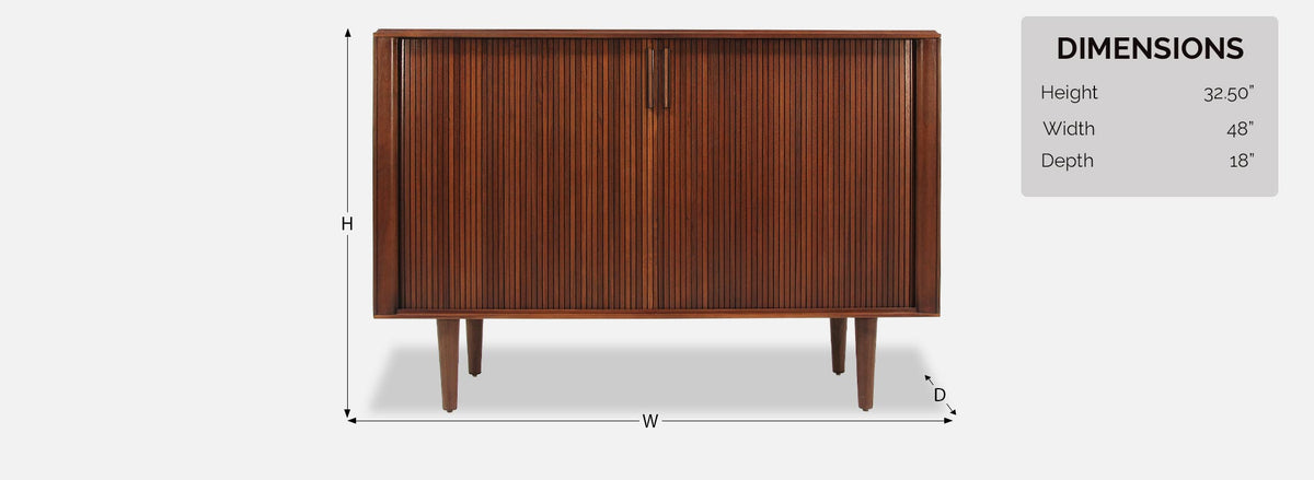 Mid-Century Tambour-Door Walnut Credenza by Barzilay