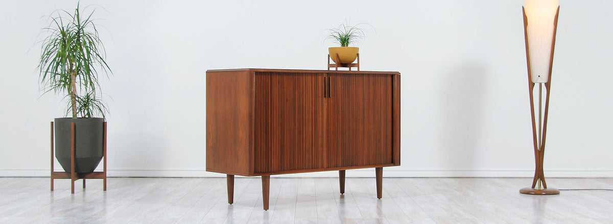 Mid-Century Tambour-Door Walnut Credenza by Barzilay