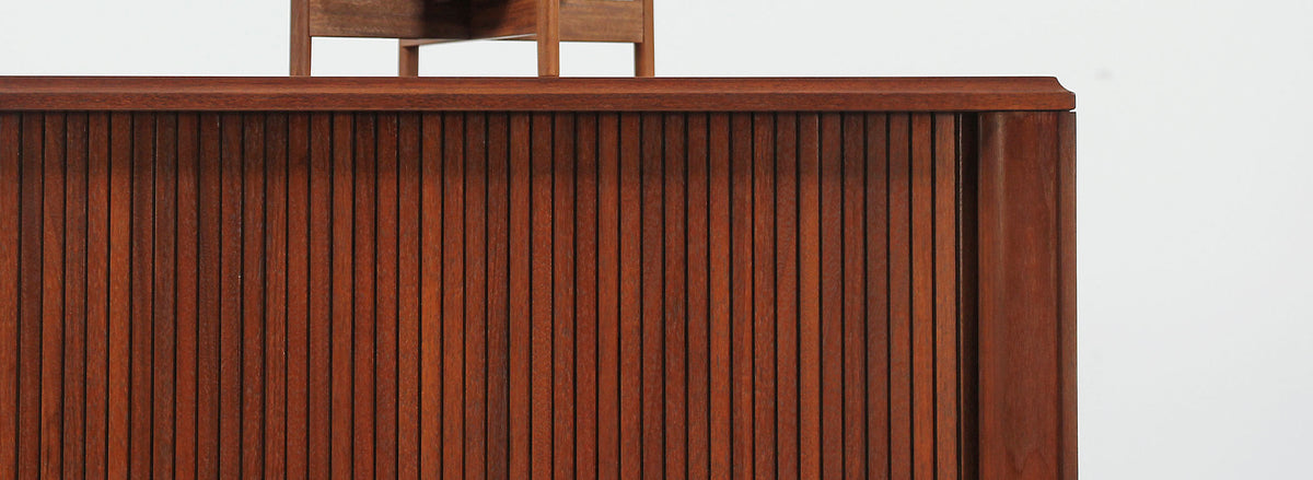 Mid-Century Tambour-Door Walnut Credenza by Barzilay