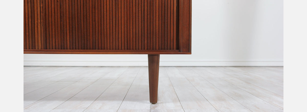 Mid-Century Tambour-Door Walnut Credenza by Barzilay