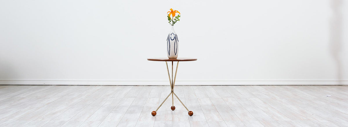 Albert Larsson Brass & Teak Tripod Side Table for Alberts Tibro