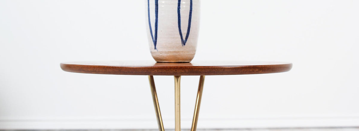 Albert Larsson Brass & Teak Tripod Side Table for Alberts Tibro