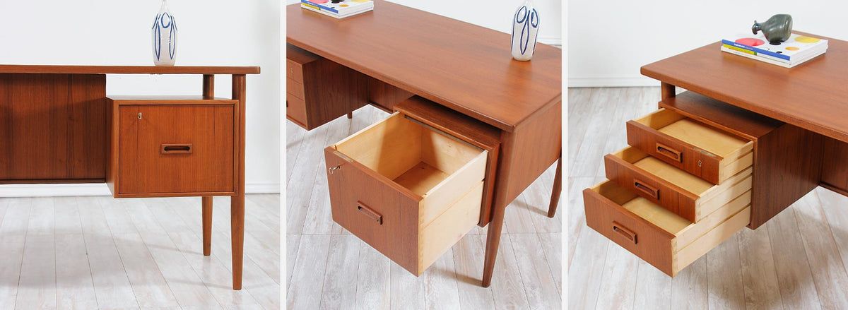 Danish Modern Floating-Top Desk with Bookshelf
