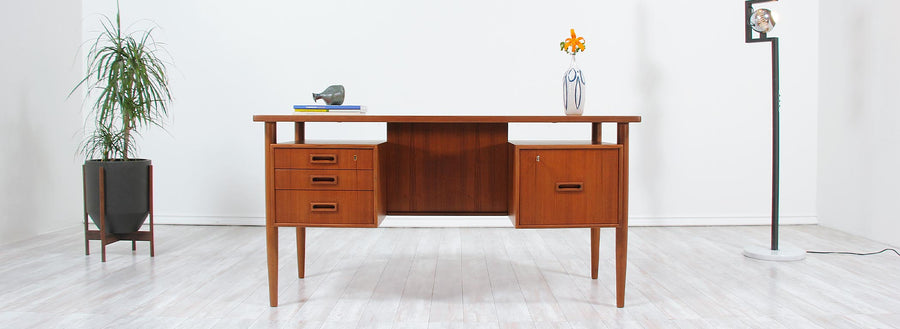 Danish Modern Floating-Top Desk with Bookshelf