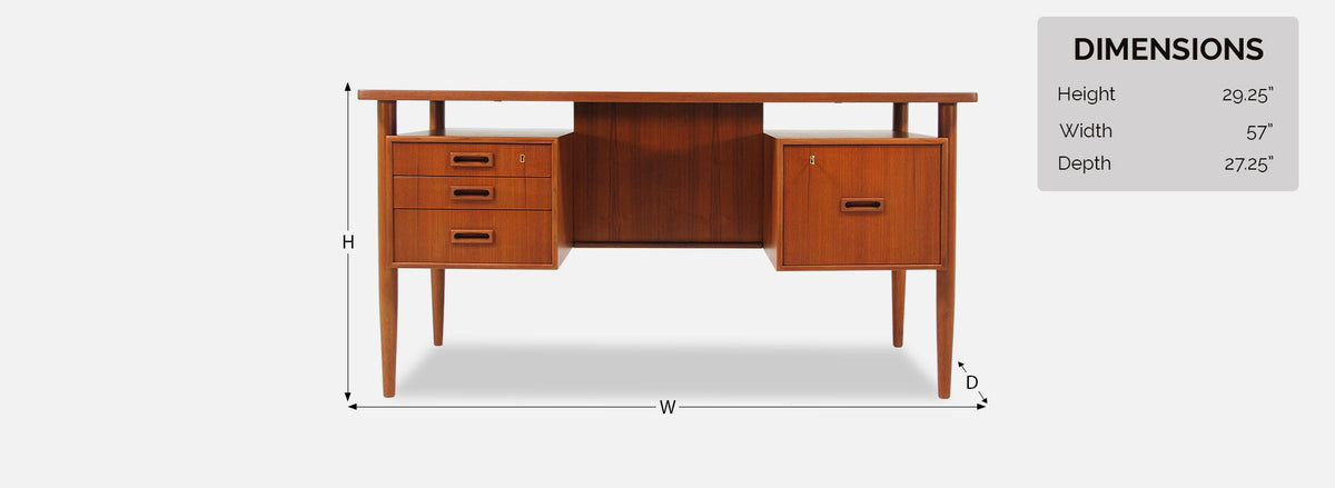 Danish Modern Floating-Top Desk with Bookshelf