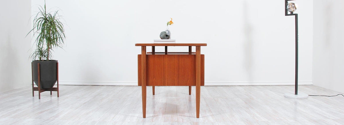 Danish Modern Floating-Top Desk with Bookshelf