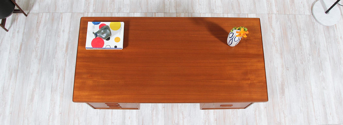 Danish Modern Floating-Top Desk with Bookshelf