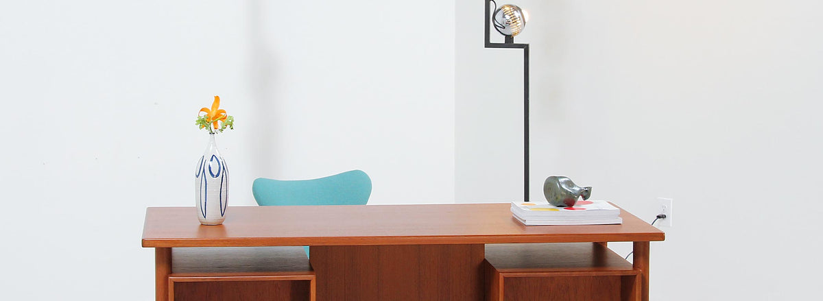 Danish Modern Floating-Top Desk with Bookshelf