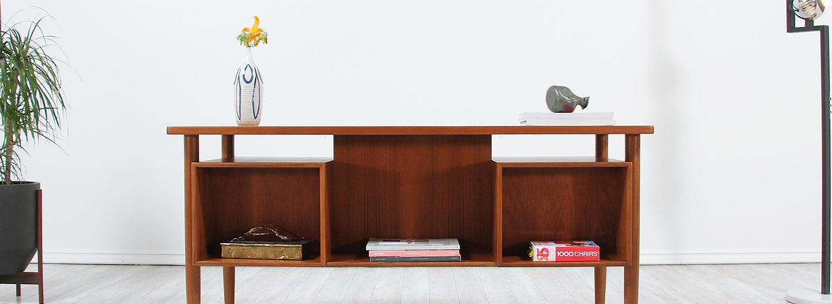 Danish Modern Floating-Top Desk with Bookshelf