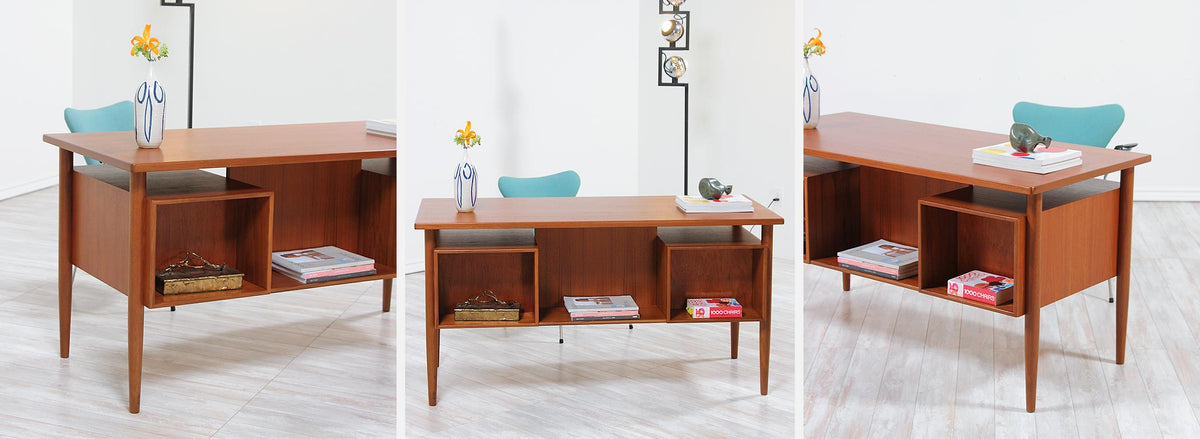 Danish Modern Floating-Top Desk with Bookshelf