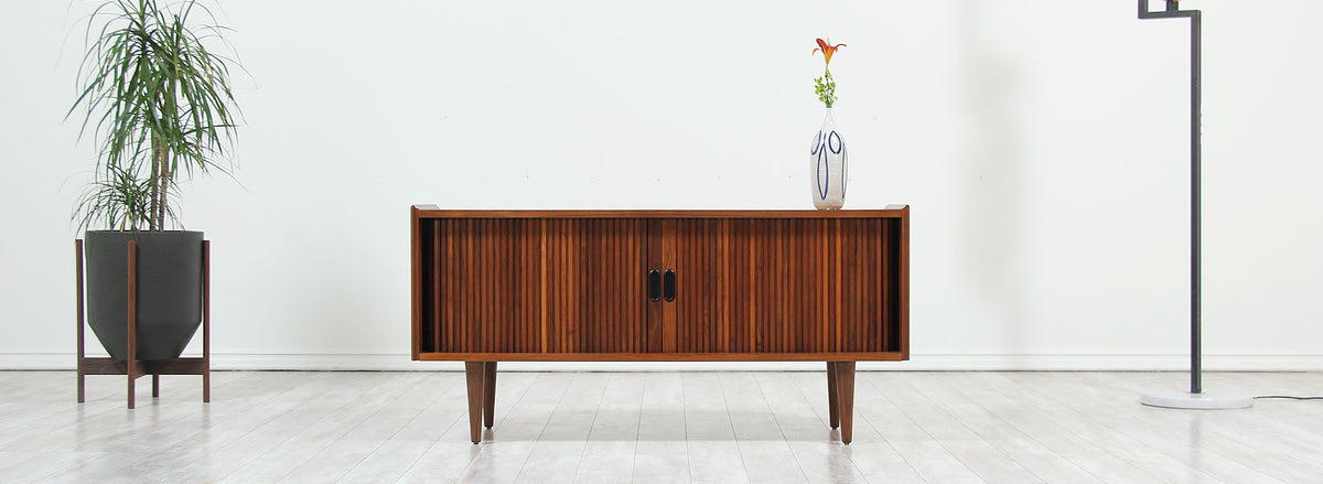 Merton L. Gershun Tambour-Door Walnut Credenza for Dillingham
