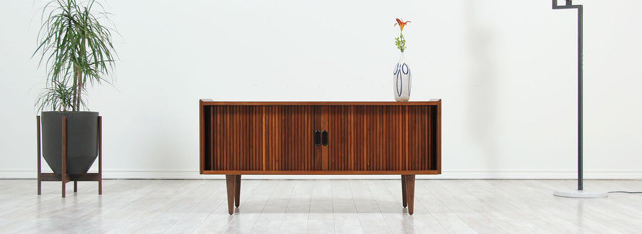 Merton L. Gershun Tambour-Door Walnut Credenza for Dillingham