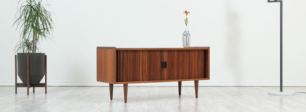 Merton L. Gershun Tambour-Door Walnut Credenza for Dillingham