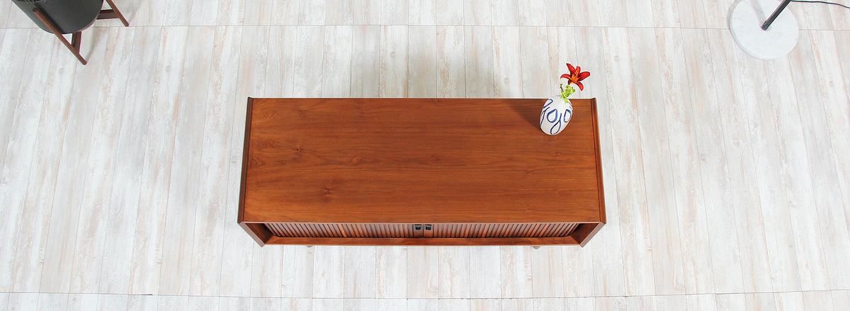 Merton L. Gershun Tambour-Door Walnut Credenza for Dillingham