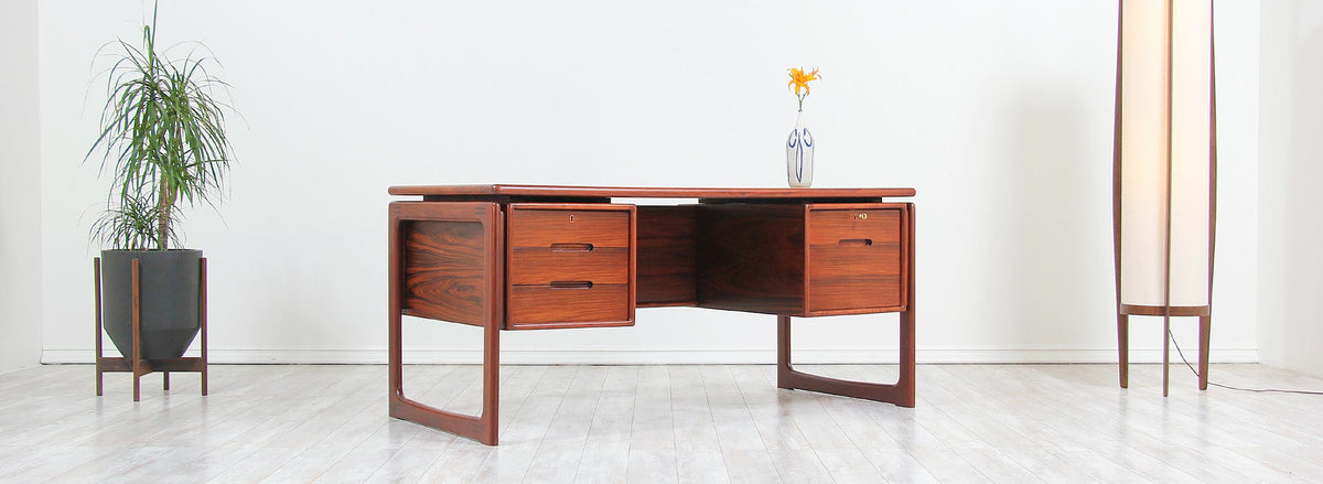 Danish Modern Rosewood Floating-Top Desk with Bookshelf by Dyrlund