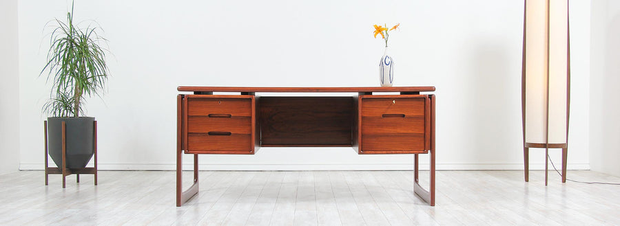 Danish Modern Rosewood Floating-Top Desk with Bookshelf by Dyrlund