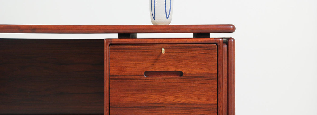 Danish Modern Rosewood Floating-Top Desk with Bookshelf by Dyrlund