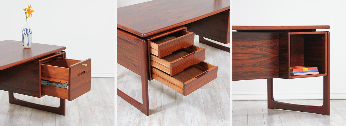 Danish Modern Rosewood Floating-Top Desk with Bookshelf by Dyrlund