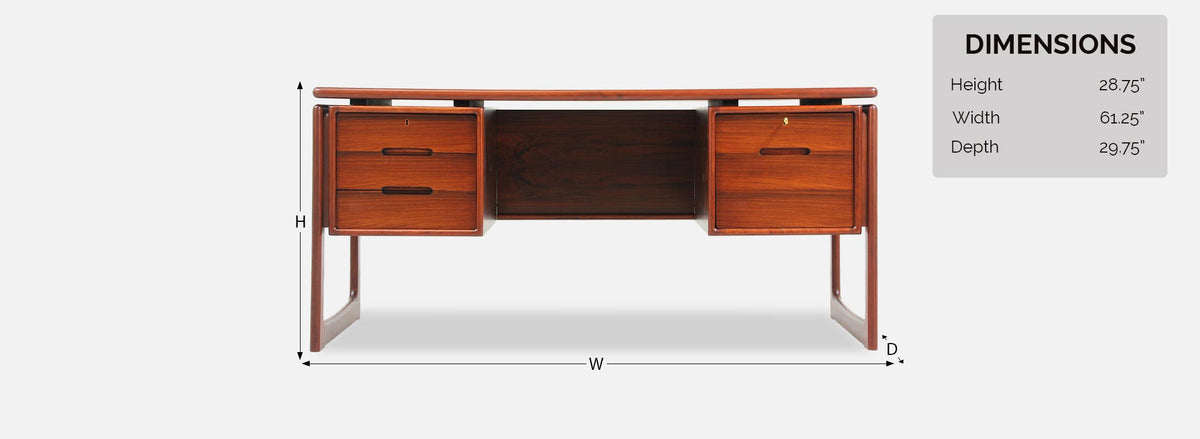 Danish Modern Rosewood Floating-Top Desk with Bookshelf by Dyrlund