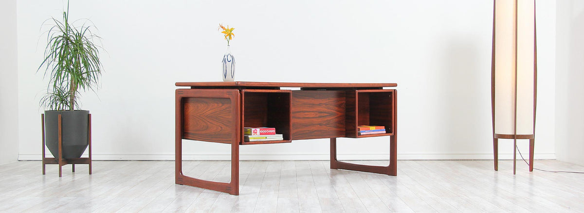 Danish Modern Rosewood Floating-Top Desk with Bookshelf by Dyrlund