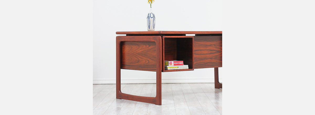 Danish Modern Rosewood Floating-Top Desk with Bookshelf by Dyrlund