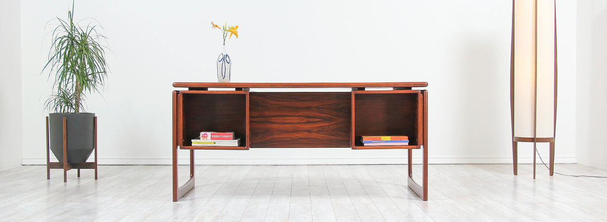 Danish Modern Rosewood Floating-Top Desk with Bookshelf by Dyrlund