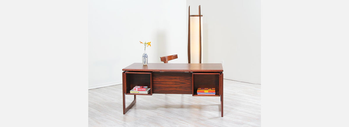 Danish Modern Rosewood Floating-Top Desk with Bookshelf by Dyrlund