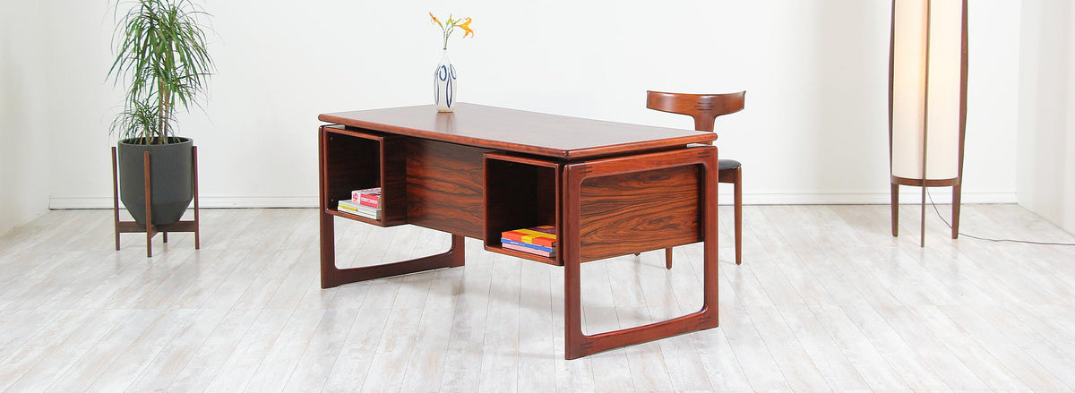 Danish Modern Rosewood Floating-Top Desk with Bookshelf by Dyrlund