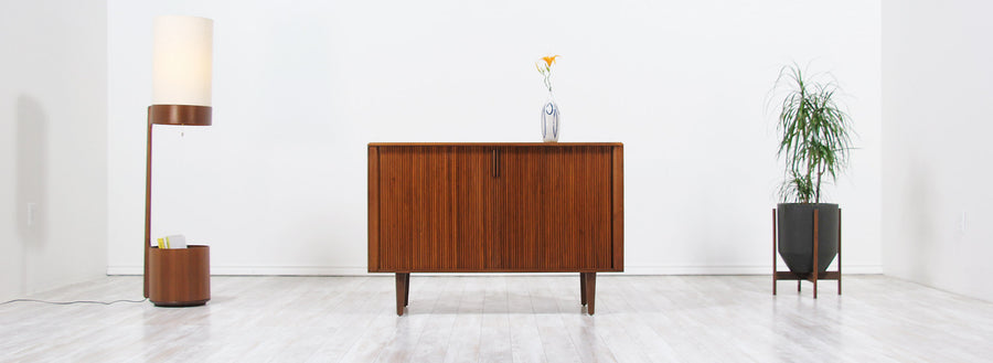 Mid-Century Modern Tambour-Door Walnut Credenza by Barzilay