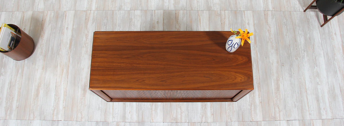Mid-Century Modern Tambour-Door Walnut Credenza by Barzilay