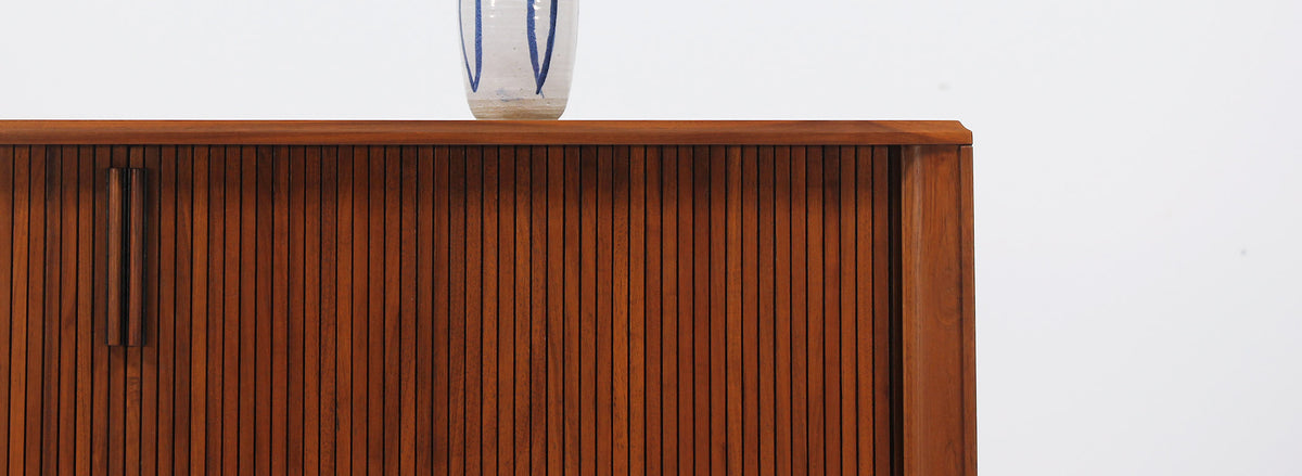 Mid-Century Modern Tambour-Door Walnut Credenza by Barzilay