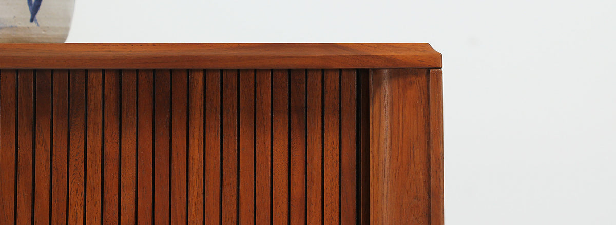 Mid-Century Modern Tambour-Door Walnut Credenza by Barzilay