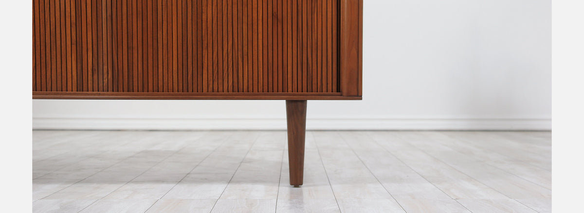 Mid-Century Modern Tambour-Door Walnut Credenza by Barzilay
