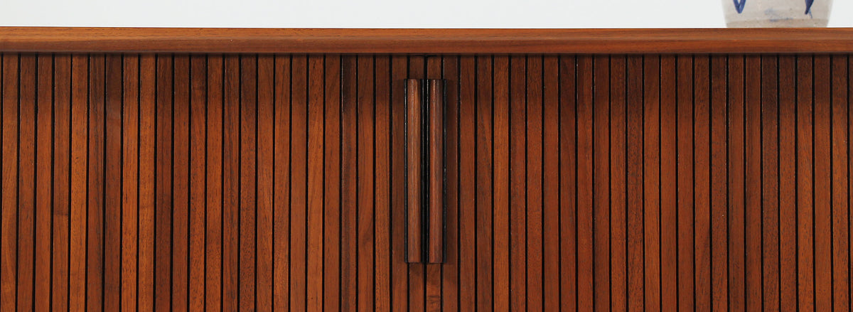Mid-Century Modern Tambour-Door Walnut Credenza by Barzilay