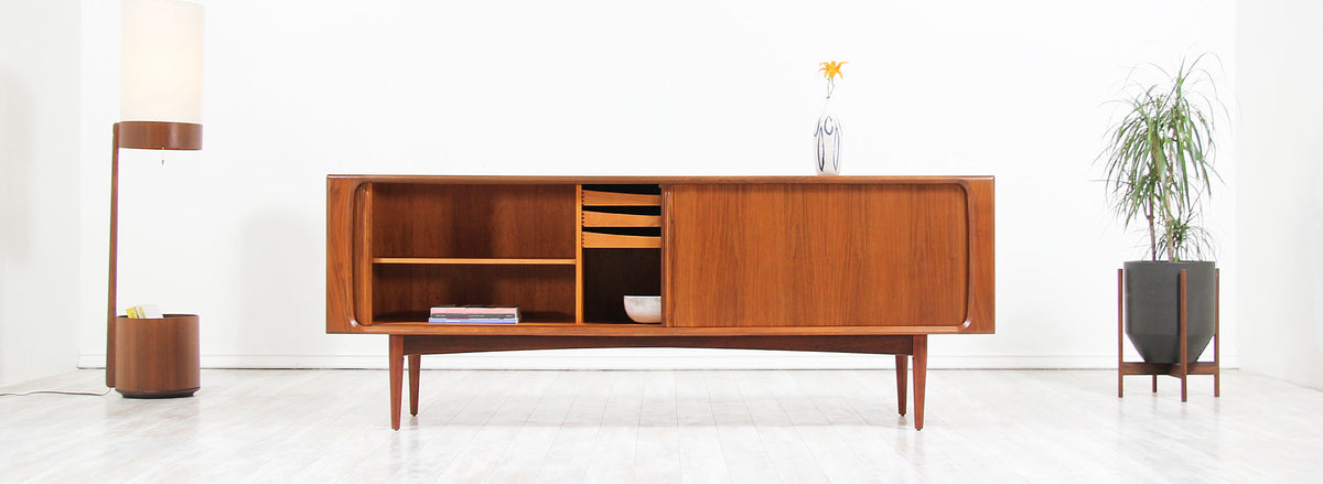 Danish Modern Tambour-Door Walnut Credenza by Bernhard Pedersen and Son