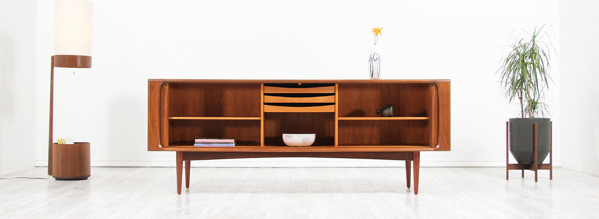 Danish Modern Tambour-Door Walnut Credenza by Bernhard Pedersen and Son