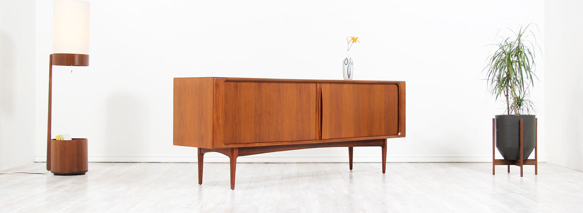 Danish Modern Tambour-Door Walnut Credenza by Bernhard Pedersen and Son