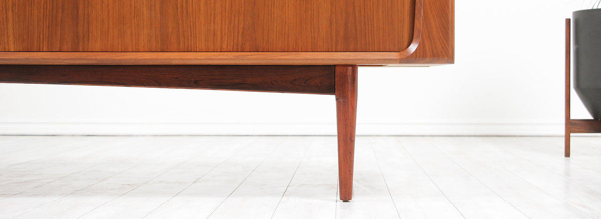 Danish Modern Tambour-Door Walnut Credenza by Bernhard Pedersen and Son