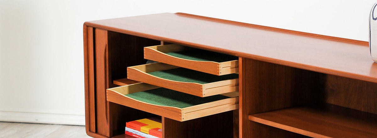 Mid-Century Modern Tambour-Door Teak Credenza by Alf Aarseth for Gustav Bahus