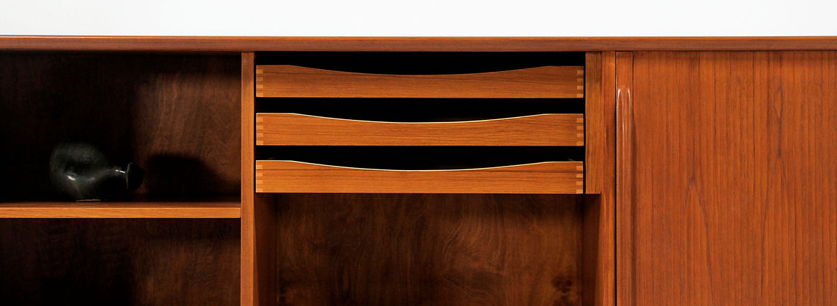 Mid-Century Modern Tambour-Door Teak Credenza by Alf Aarseth for Gustav Bahus